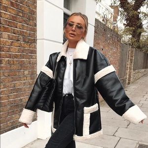 PrettyLittleThing Black and Cream Teddy Jacket